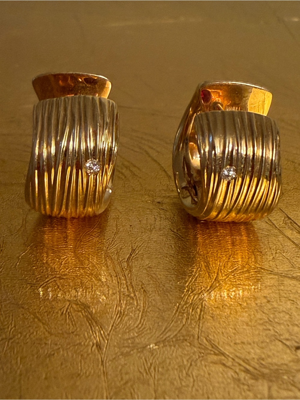 Roberto Coin 18K Yellow Gold Elephant Skin Hoop Earrings with Diamond Accent